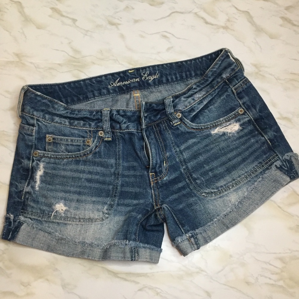 AE slightly distressed jean shorts